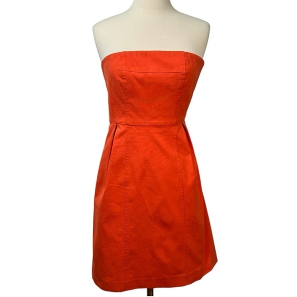 Theory Deliza Stretch Canvas Strapless Dress | Coral Orange | Size 2 | EUC - Picture 1 of 12